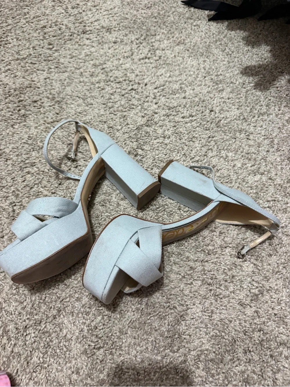 Sam Edelman Pale Gray Cross-Front Platform Block Heel Sandals